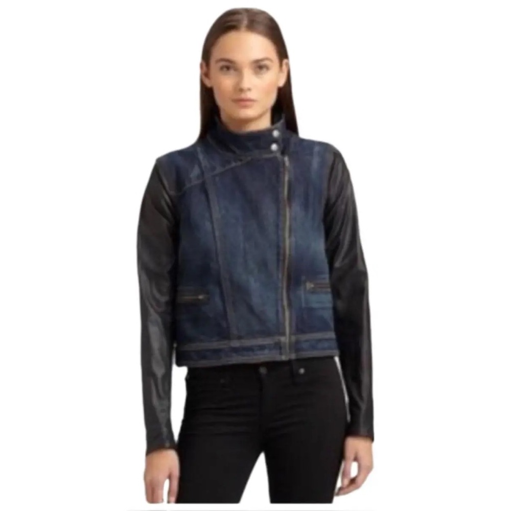 Rag & Bone Distressed Denim and Leather Jacket